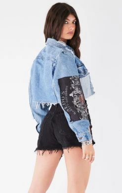 FURST OF A KIND VINTAGE PATCHWORK STUDDED CROPPED DENIM JACKET FESTIVAL