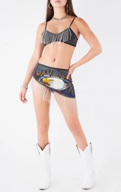 FURST OF A KIND FESTIVAL VINTAGE RHINESTONE FRINGE BRA TOP AND SKIRT SET