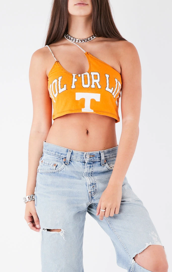 FURST OF A KIND VINTAGE COLLEGE VINTAGE ONE SHOULDER DOUBLE RHINESTONE STRAP TANK 3 FURST OF A KIND VINTAGE COLLEGE VINTAGE ONE SHOULDER DOUBLE RHINESTONE STRAP TANK