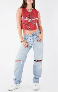 FURST OF A KIND VINTAGE CURVED SAFETY PIN CROPPED SLEEVELESS TEE VINTAGE PINS