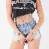 FURST OF A KIND ASYMMETRICAL RHINESTONE FRINGE SLEEVELESS CROP TEE VINTAGE RHINESTONE FRINGE