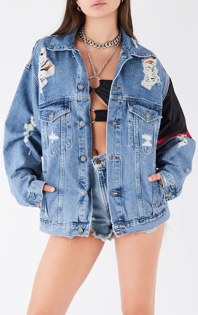 FURST OF A KIND VINTAGE JERSEY SLEEVE AND BACK INSERT DENIM JACKET 4 FURST OF A KIND VINTAGE JERSEY SLEEVE AND BACK INSERT DENIM JACKET