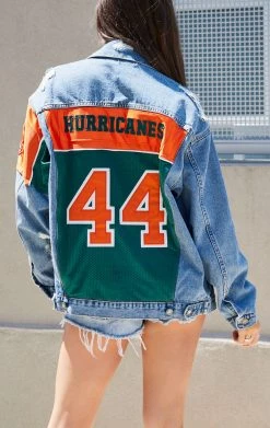 FURST OF A KIND VINTAGE JERSEY SLEEVE AND BACK INSERT DENIM JACKET VINTAGE DENIM JACKETS