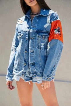 FURST OF A KIND VINTAGE JERSEY SLEEVE AND BACK INSERT DENIM JACKET VINTAGE DENIM JACKETS