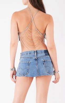FURST OF A KIND VINTAGE CHAINS VINTAGE HALTER NECK WATERFALL CHAIN BACK TOP