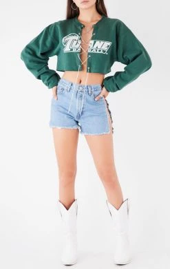 FURST OF A KIND VINTAGE CHAIN LACE UP CROP SWEATSHIRT