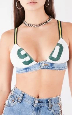 FURST OF A KIND VINTAGE JERSEY AND DENIM BRA TOP VINTAGE NFL
