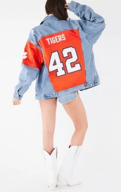 FURST OF A KIND VINTAGE JERSEY SLEEVE AND BACK INSERT DENIM JACKET