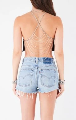 FURST OF A KIND VINTAGE HALTER NECK WATERFALL CHAIN BACK TOP