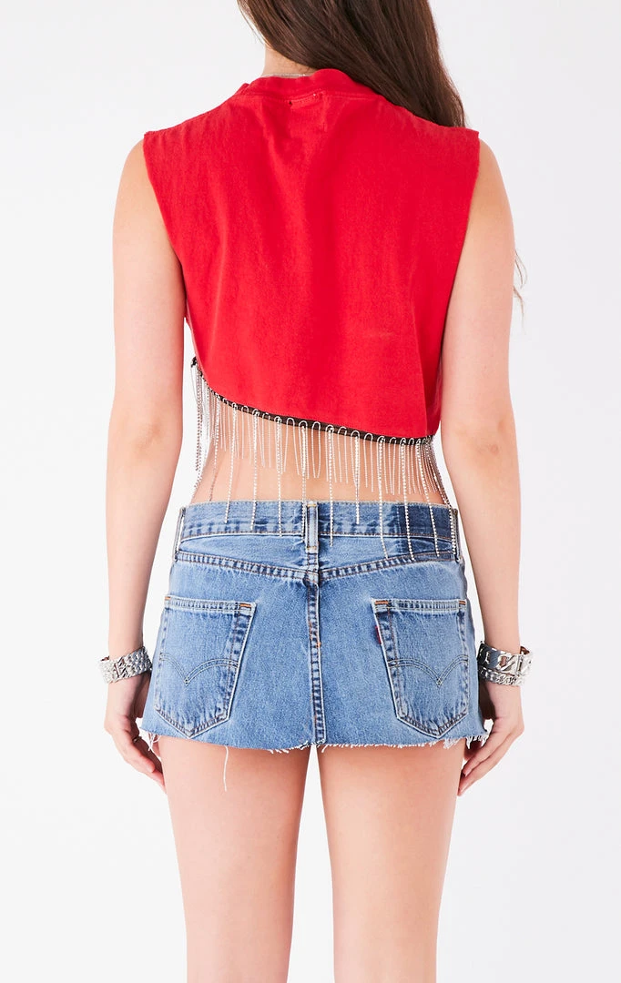 FURST OF A KIND VINTAGE RHINESTONE FRINGE ASYMMETRICAL RHINESTONE FRINGE SLEEVELESS CROP TEE 4 FURST OF A KIND VINTAGE RHINESTONE FRINGE ASYMMETRICAL RHINESTONE FRINGE SLEEVELESS CROP TEE