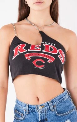 FURST OF A KIND VINTAGE CHAINS VINTAGE ONE SHOULDER DOUBLE CHAIN STRAP TANK