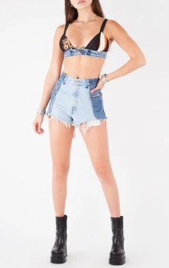 FURST OF A KIND VINTAGE JERSEY AND DENIM BRA TOP