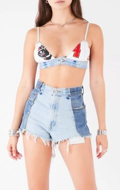 FURST OF A KIND VINTAGE NFL VINTAGE JERSEY AND DENIM BRA TOP 8 FURST OF A KIND VINTAGE NFL VINTAGE JERSEY AND DENIM BRA TOP