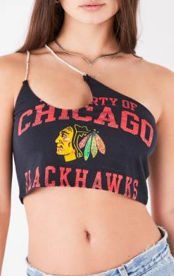 FURST OF A KIND VINTAGE ONE SHOULDER DOUBLE RHINESTONE STRAP TANK VINTAGE SPORTS