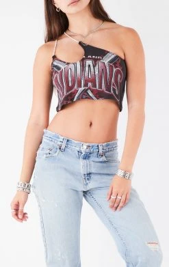 FURST OF A KIND VINTAGE ONE SHOULDER DOUBLE RHINESTONE STRAP TANK