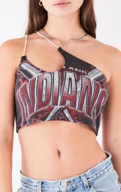 FURST OF A KIND VINTAGE ONE SHOULDER DOUBLE RHINESTONE STRAP TANK