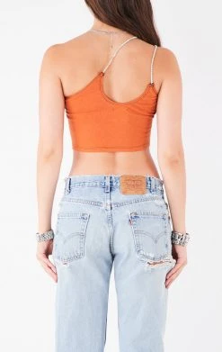 FURST OF A KIND VINTAGE ONE SHOULDER DOUBLE RHINESTONE STRAP TANK VINTAGE COLLEGE