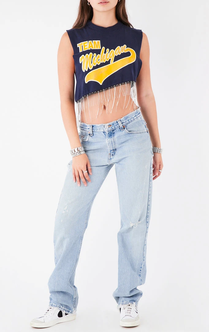 FURST OF A KIND VINTAGE RHINESTONE FRINGE ASYMMETRICAL RHINESTONE FRINGE SLEEVELESS CROP TEE 3 FURST OF A KIND VINTAGE RHINESTONE FRINGE ASYMMETRICAL RHINESTONE FRINGE SLEEVELESS CROP TEE