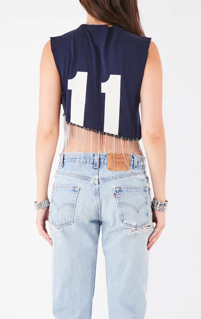 FURST OF A KIND VINTAGE RHINESTONE FRINGE ASYMMETRICAL RHINESTONE FRINGE SLEEVELESS CROP TEE 6 FURST OF A KIND VINTAGE RHINESTONE FRINGE ASYMMETRICAL RHINESTONE FRINGE SLEEVELESS CROP TEE