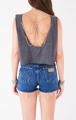FURST OF A KIND VINTAGE CHAIN OVERLAY CUTOUT BACK SLEEVELESS TEE