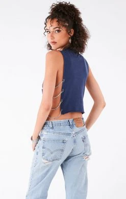 FURST OF A KIND VINTAGE CHAINS VINTAGE CHAIN SIDE SLEEVELESS CROPPED TEE