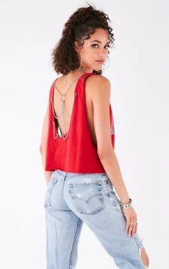 FURST OF A KIND VINTAGE CHAIN OVERLAY CUTOUT BACK SLEEVELESS TEE VINTAGE CHAINS