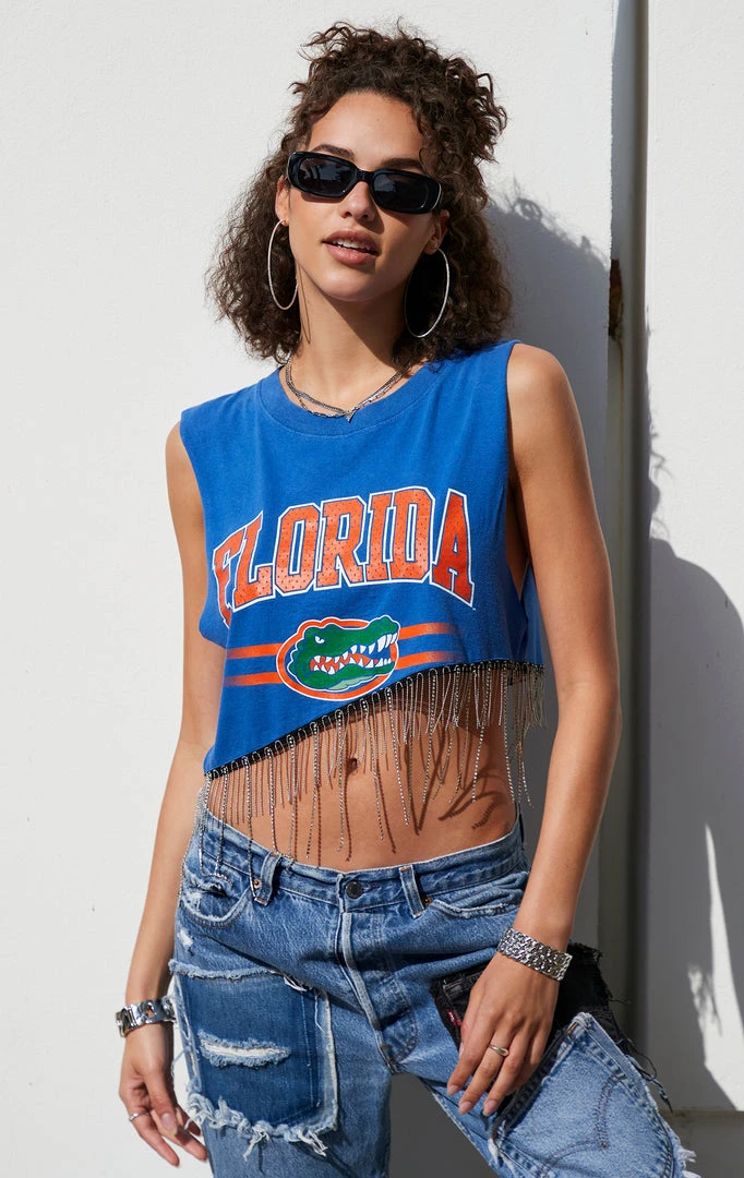 FURST OF A KIND ASYMMETRICAL RHINESTONE FRINGE SLEEVELESS CROP TEE VINTAGE RHINESTONE FRINGE 3 FURST OF A KIND ASYMMETRICAL RHINESTONE FRINGE SLEEVELESS CROP TEE VINTAGE RHINESTONE FRINGE