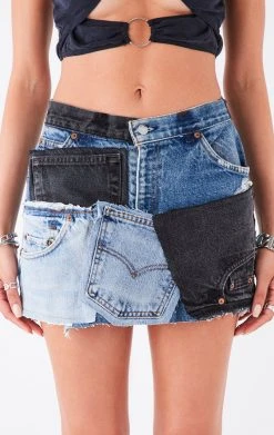 FURST OF A KIND VINTAGE DENIM PATCHWORK SKIRT VINTAGE DRINKS