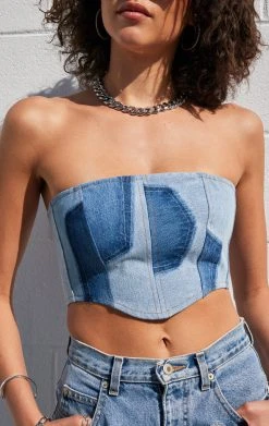 FURST OF A KIND VINTAGE DENIM CORSET TUBE TOP FESTIVAL