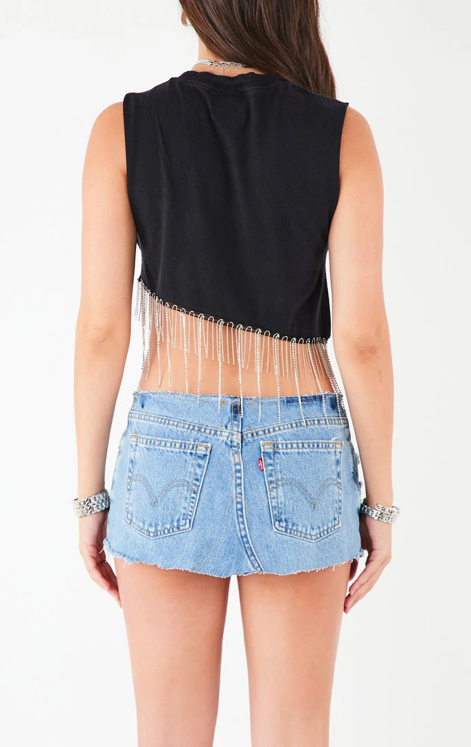 FURST OF A KIND VINTAGE RHINESTONE FRINGE ASYMMETRICAL RHINESTONE FRINGE SLEEVELESS CROP TEE 5 FURST OF A KIND VINTAGE RHINESTONE FRINGE ASYMMETRICAL RHINESTONE FRINGE SLEEVELESS CROP TEE
