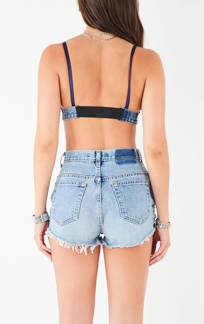 FURST OF A KIND VINTAGE JERSEY AND DENIM BRA TOP VINTAGE NFL 5 FURST OF A KIND VINTAGE JERSEY AND DENIM BRA TOP VINTAGE NFL