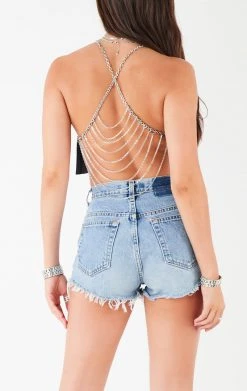 FURST OF A KIND VINTAGE CHAINS VINTAGE HALTER NECK WATERFALL CHAIN BACK TOP