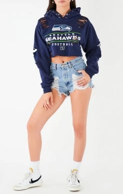 FURST OF A KIND VINTAGE RIPPED STUDDED HOOD CROPPED HOODIE VINTAGE NFL