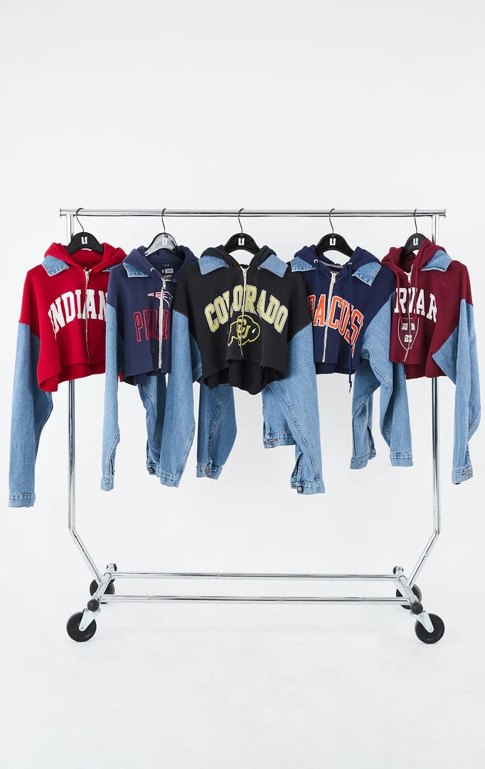 FURST OF A KIND VINTAGE SPLICED DENIM JACKET ZIP UP HOODIE 3 FURST OF A KIND VINTAGE SPLICED DENIM JACKET ZIP UP HOODIE