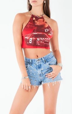 FURST OF A KIND VINTAGE HALTER NECK WATERFALL CHAIN BACK TOP