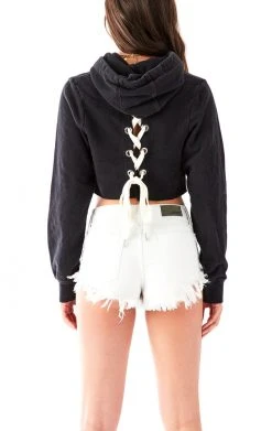 FURST OF A KIND VINTAGE LACE UP BACK HOODED SWEATSHIRT