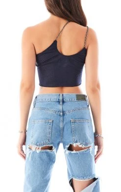 FURST OF A KIND VINTAGE JERSEY ONE SHOULDER DOUBLE CHAIN STRAP TANK