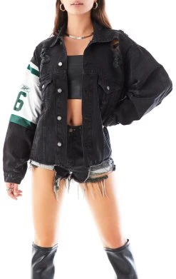 FURST OF A KIND VINTAGE JERSEY SLEEVE AND BACK INSERT DENIM JACKET