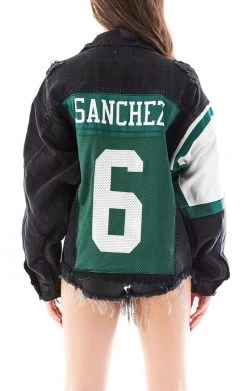 FURST OF A KIND VINTAGE JERSEY SLEEVE AND BACK INSERT DENIM JACKET