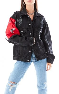 FURST OF A KIND VINTAGE JERSEY SLEEVE AND BACK INSERT DENIM JACKET