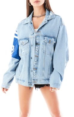 FURST OF A KIND VINTAGE DENIM JACKETS VINTAGE JERSEY SLEEVE AND BACK INSERT DENIM JACKET
