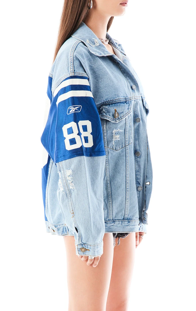 FURST OF A KIND VINTAGE DENIM JACKETS VINTAGE JERSEY SLEEVE AND BACK INSERT DENIM JACKET 5 FURST OF A KIND VINTAGE DENIM JACKETS VINTAGE JERSEY SLEEVE AND BACK INSERT DENIM JACKET