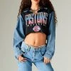 FURST OF A KIND VINTAGE SPLICED DENIM JACKET ZIP UP HOODIE
