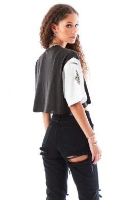 FURST OF A KIND SALE VINTAGE SPLICED JERSEY SLEEVE CROPPED TEE