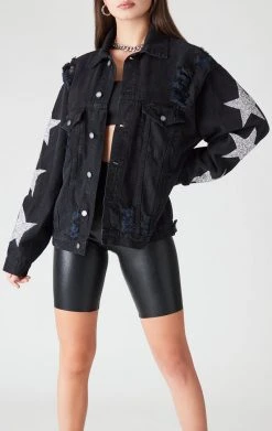 FURST OF A KIND VINTAGE DENIM JACKETS VINTAGE GRAPHIC BACK INSERT STAR PATCH DENIM JACKET