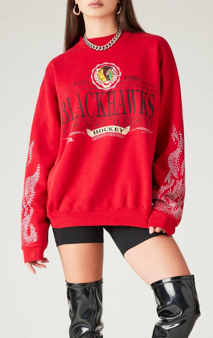 FURST OF A KIND VINTAGE SILVER RHINESTONE FLAME SWEATSHIRT SALE 3 FURST OF A KIND VINTAGE SILVER RHINESTONE FLAME SWEATSHIRT SALE