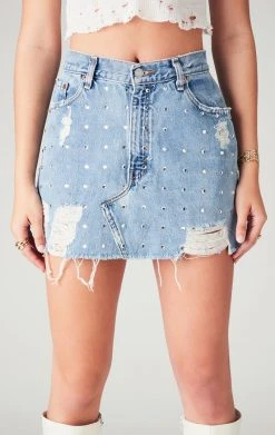 FURST OF A KIND BEST SELLERS VINTAGE ALLOVER RHINESTONE DENIM SKIRT