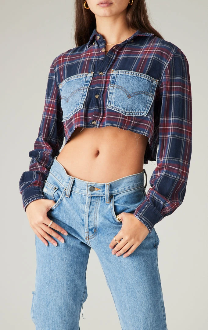 FURST OF A KIND SALE VINTAGE CROPPED PLAID SHIRT WITH DENIM POCKETS 3 FURST OF A KIND SALE VINTAGE CROPPED PLAID SHIRT WITH DENIM POCKETS