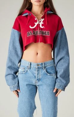 FURST OF A KIND VINTAGE SPLICED DENIM JACKET ZIP UP HOODIE VINTAGE DENIM JACKETS