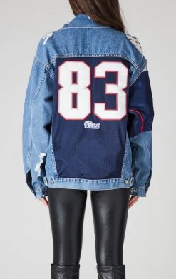 FURST OF A KIND VINTAGE JERSEY SLEEVE AND BACK INSERT DENIM JACKET VINTAGE DENIM JACKETS